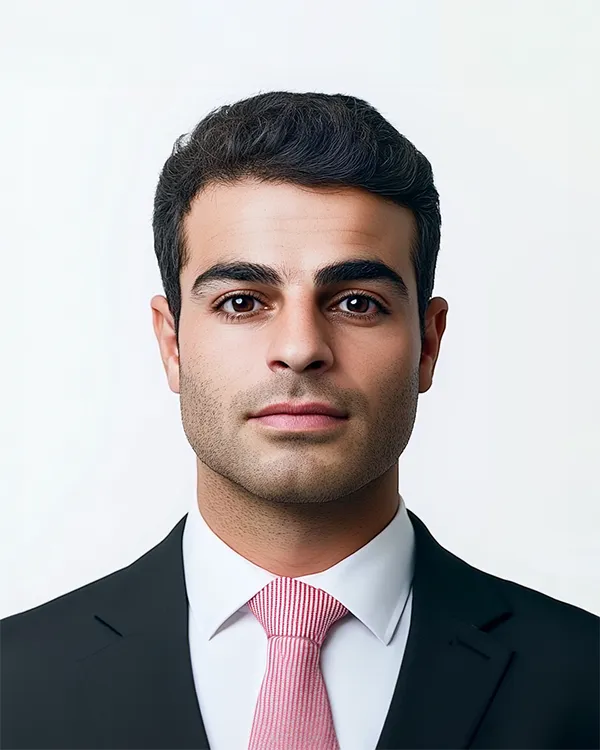 Sample passport-style photograph with neutral background and front-facing pose